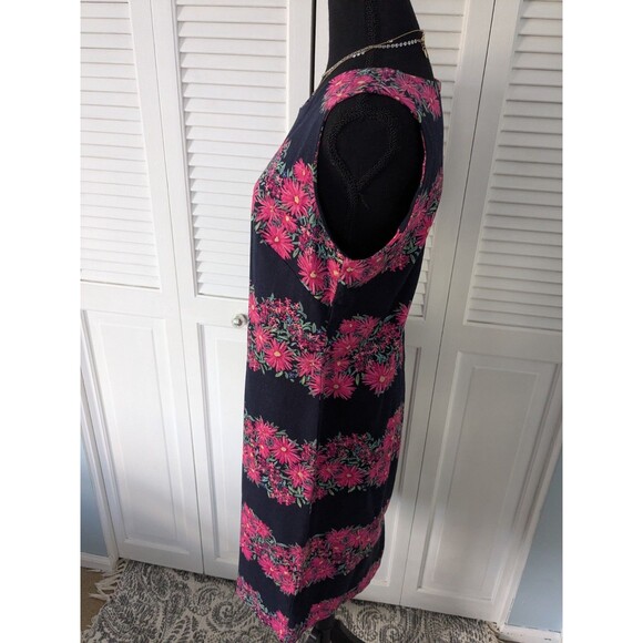 Talbots Dress Women's 10 Navy Pink Sleeveless Floral Sheath Daisies Cottagecore - Picture 5 of 12